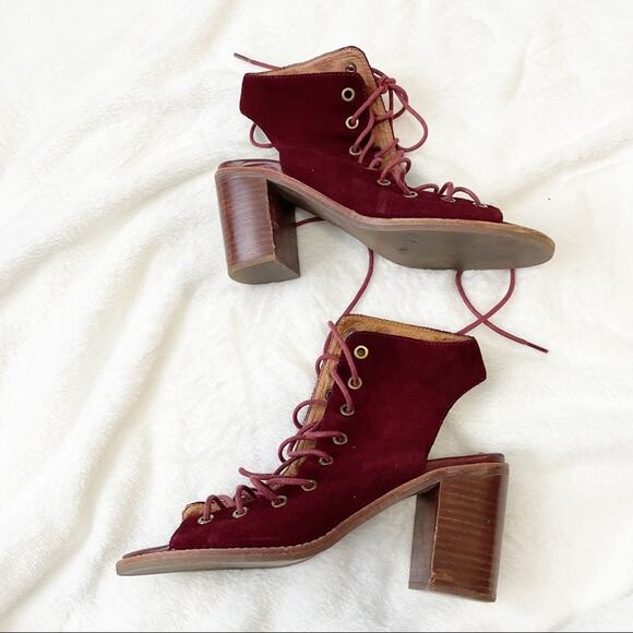 Jeffrey Campbell x Free People red burgundy minimal lace up heel size 7.5 suede - Picture 8 of 12